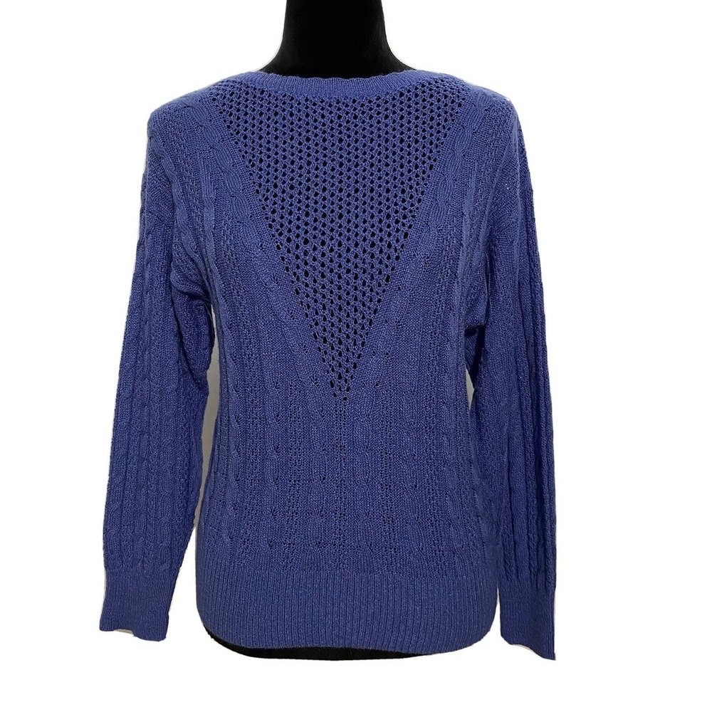 VTG LAURA Alyzia Sweater S M Blue Cable Knit Loose Knit Diamond Front USA‎